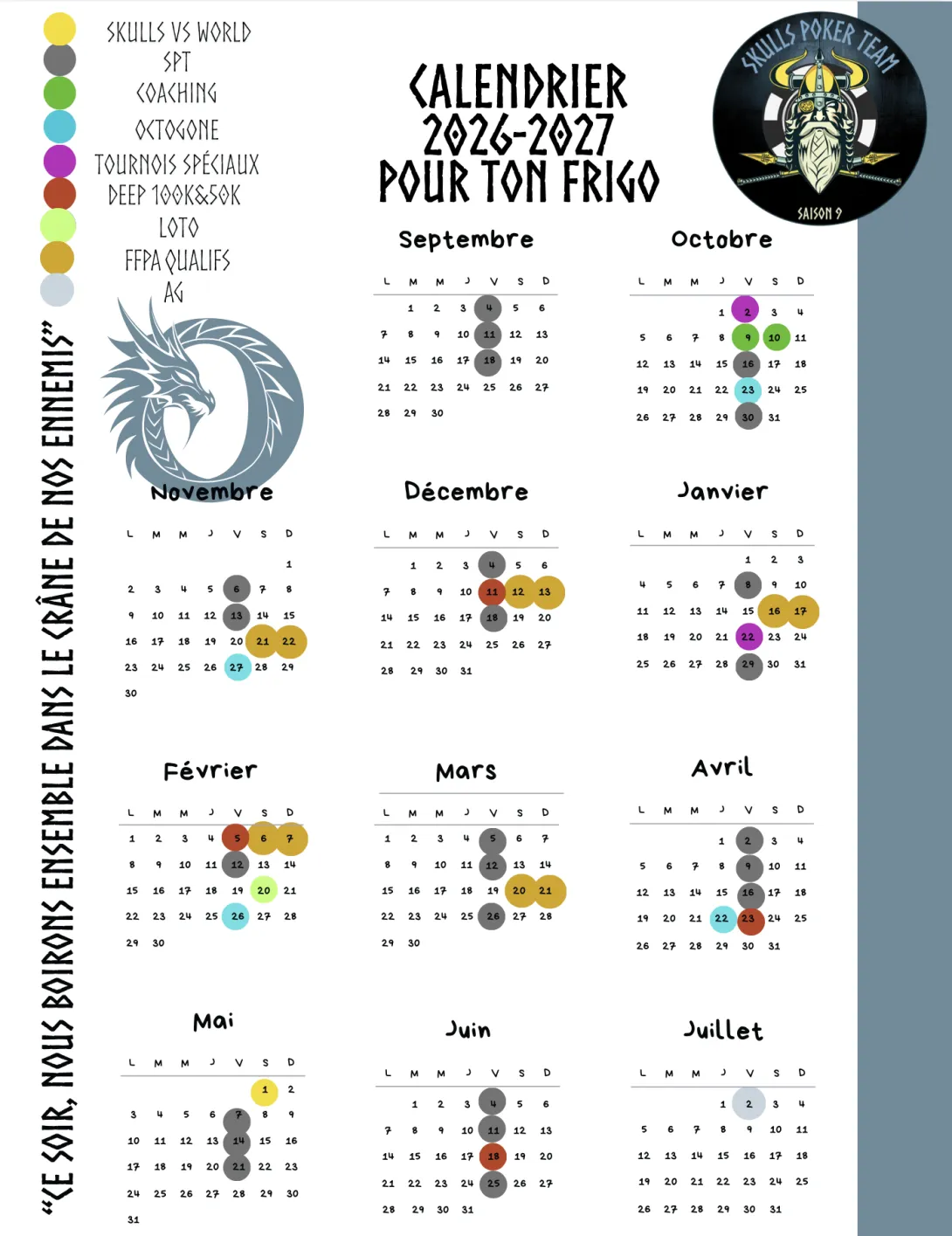 Calendrier saison IX